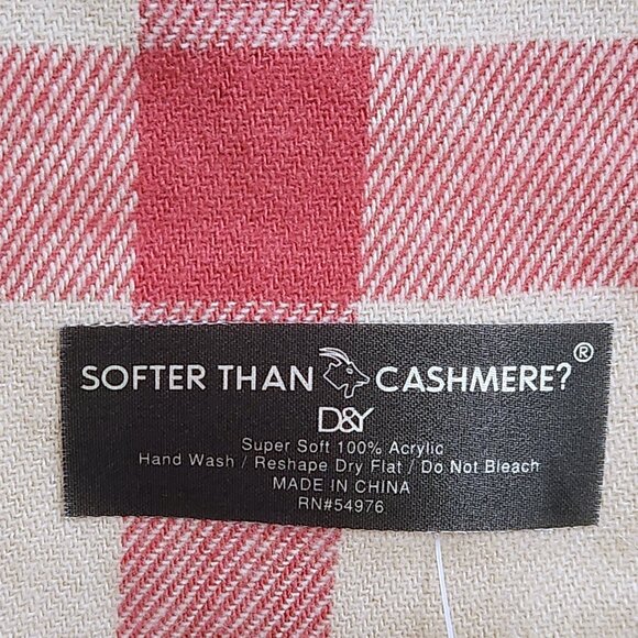 NEW D&Y Softer Than Cashmere Beige & Burgundy Plaid with Fringe Scarf - Picture 3 of 9